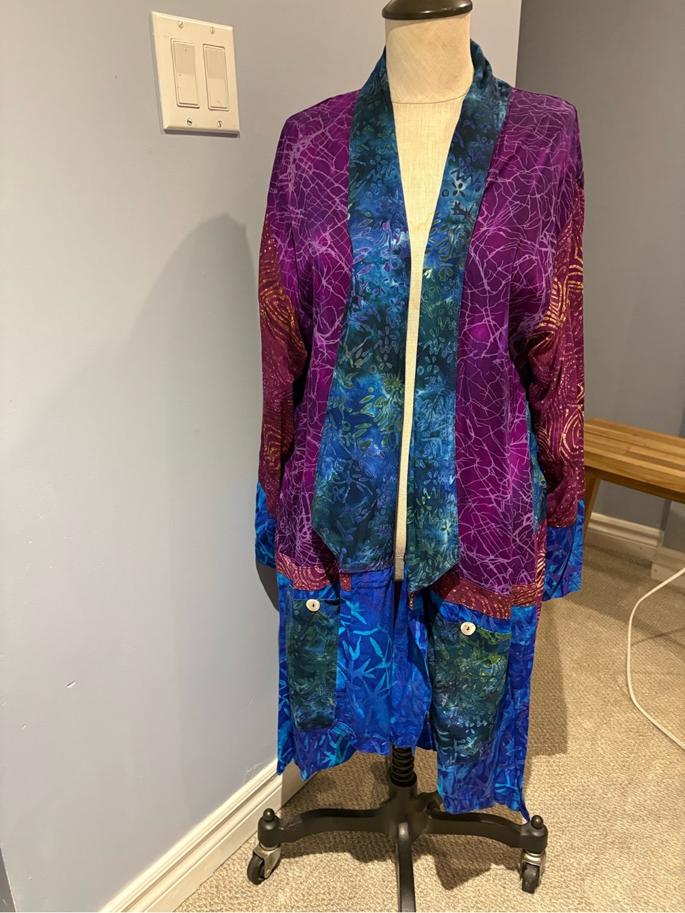 Vibrant Patchwork Kimono Cardigan/Robe in Purple and Blue